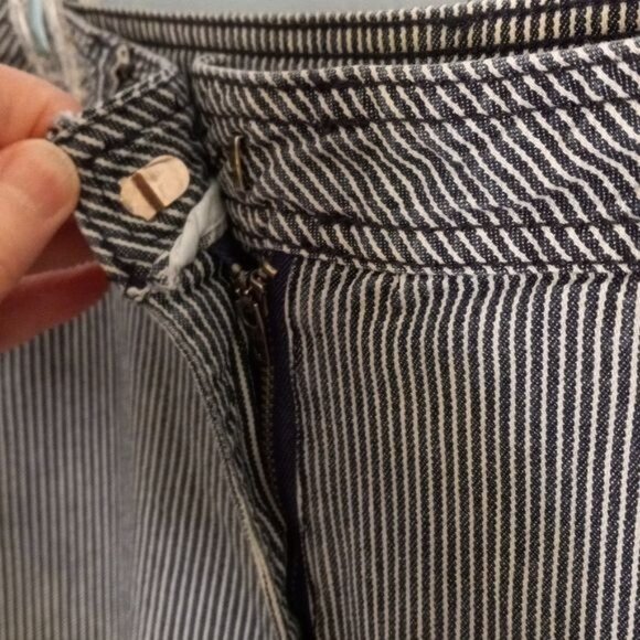 Chicos Size 1.5 Med Womens Pants Blue White Striped Bootcut Cotton Spandex Blend - Picture 5 of 11